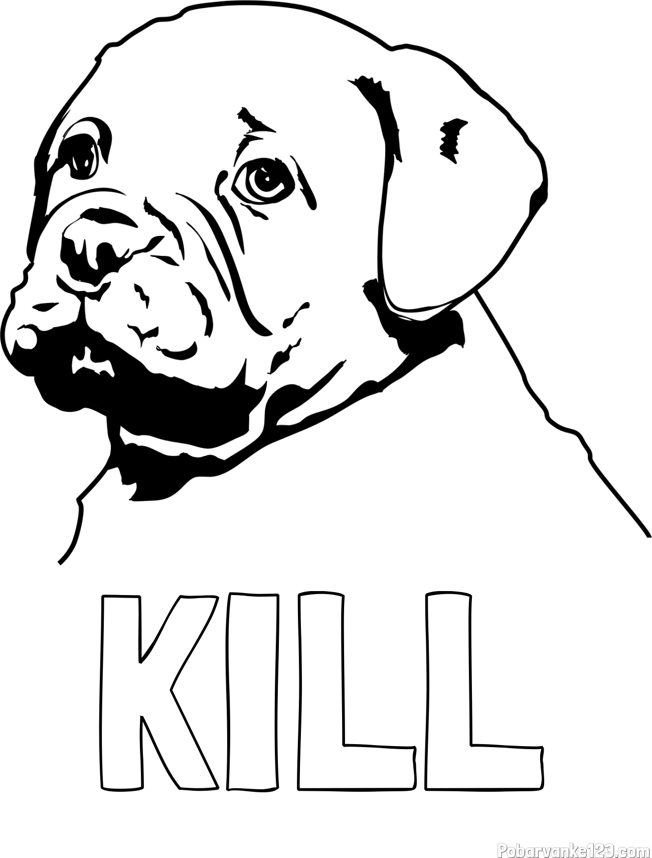 Pobarvanka imena KILL in pobarvanka prikupnega bulldog mladička
