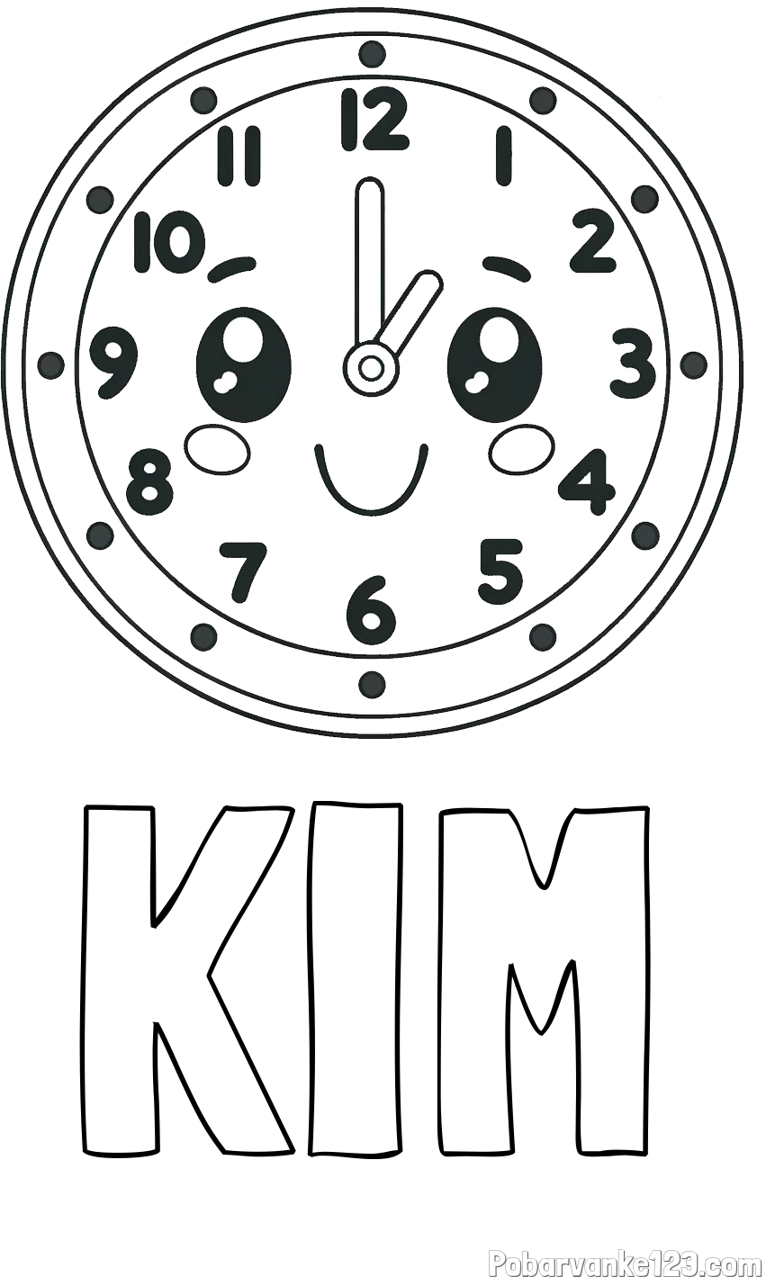 Pobarvanka imena KIM in otroška pobarvanka nasmejane ure
