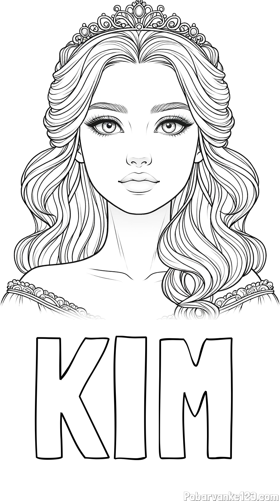 Pobarvanka imena KIM in pobarvanka ljubke princese s krono
