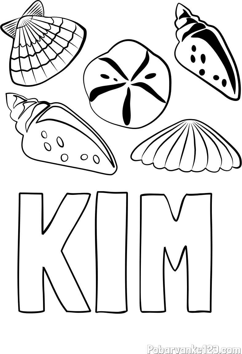 Pobarvanka imena KIM in pobarvanka različnih školjk