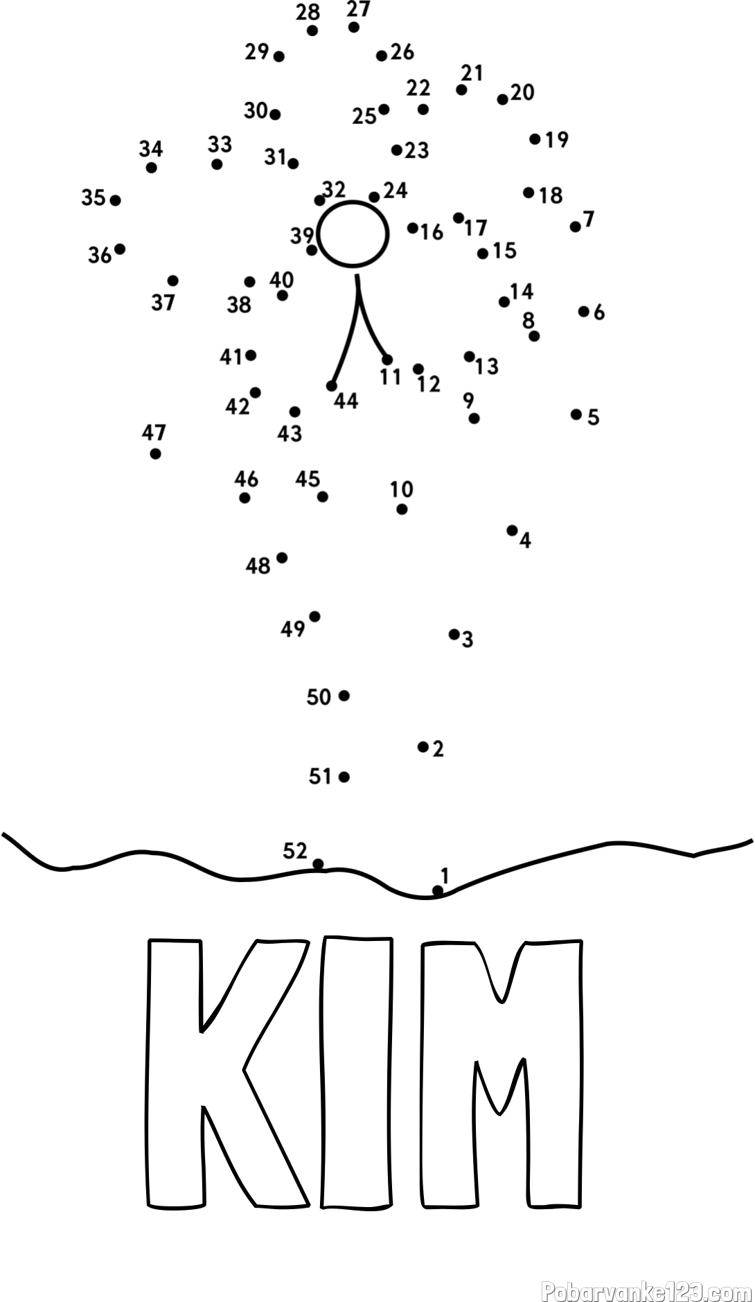 Pobarvanka imena KIM in pobarvanka rože - poveži številke