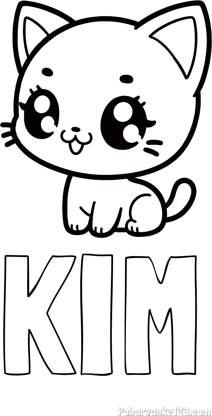 Pobarvanka imena KIM in pobarvnaka ljubke muce v anime slogu