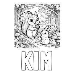 Pobarvanka imena KIM ter zajčka in veveričke