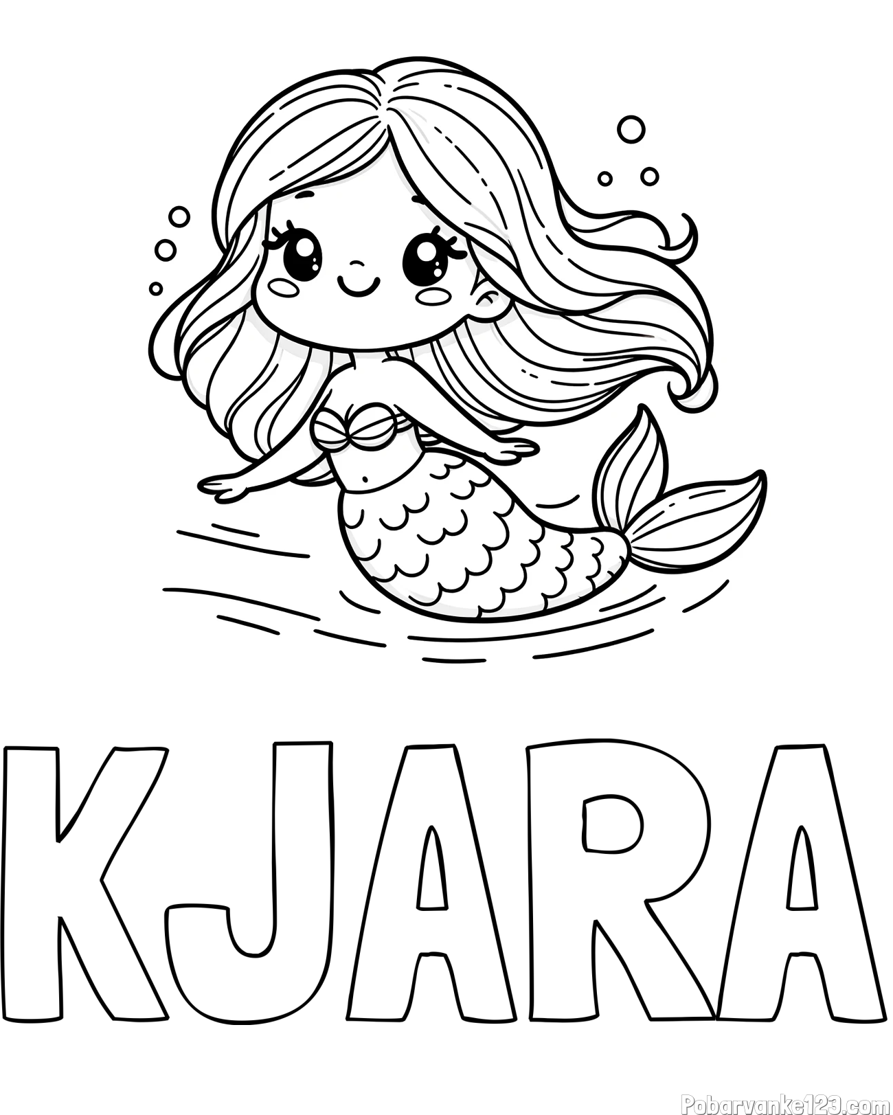 Pobarvanka imena KJARA in pobarvanka ljubke morske deklice