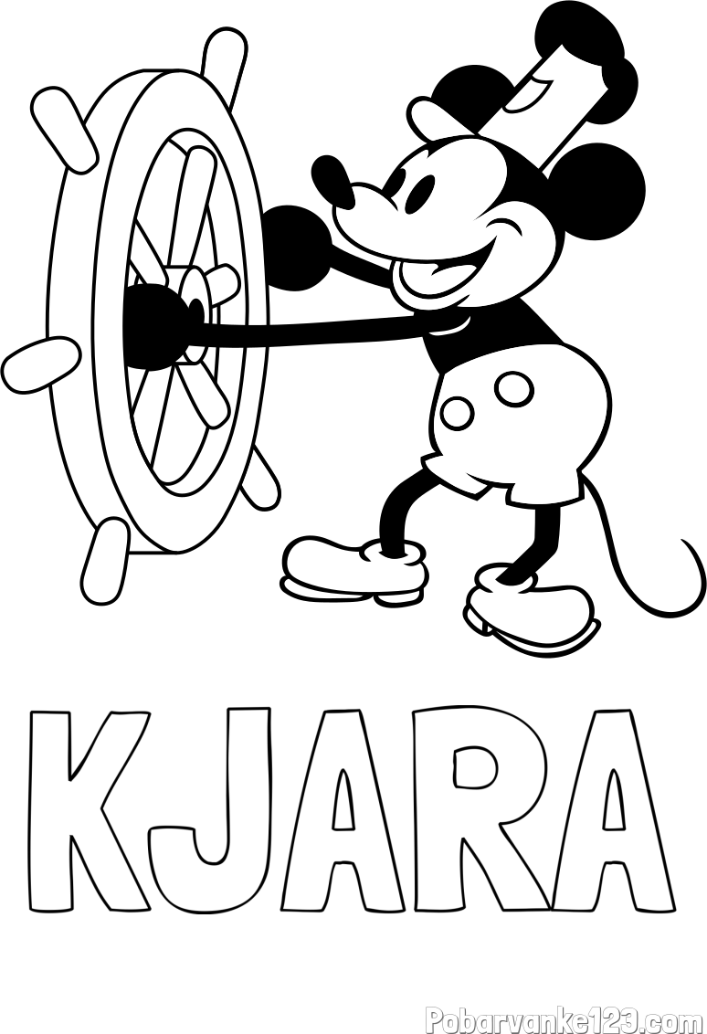 Pobarvanka imena KJARA in pobarvanka Miki Miške (Mickey Mouse)