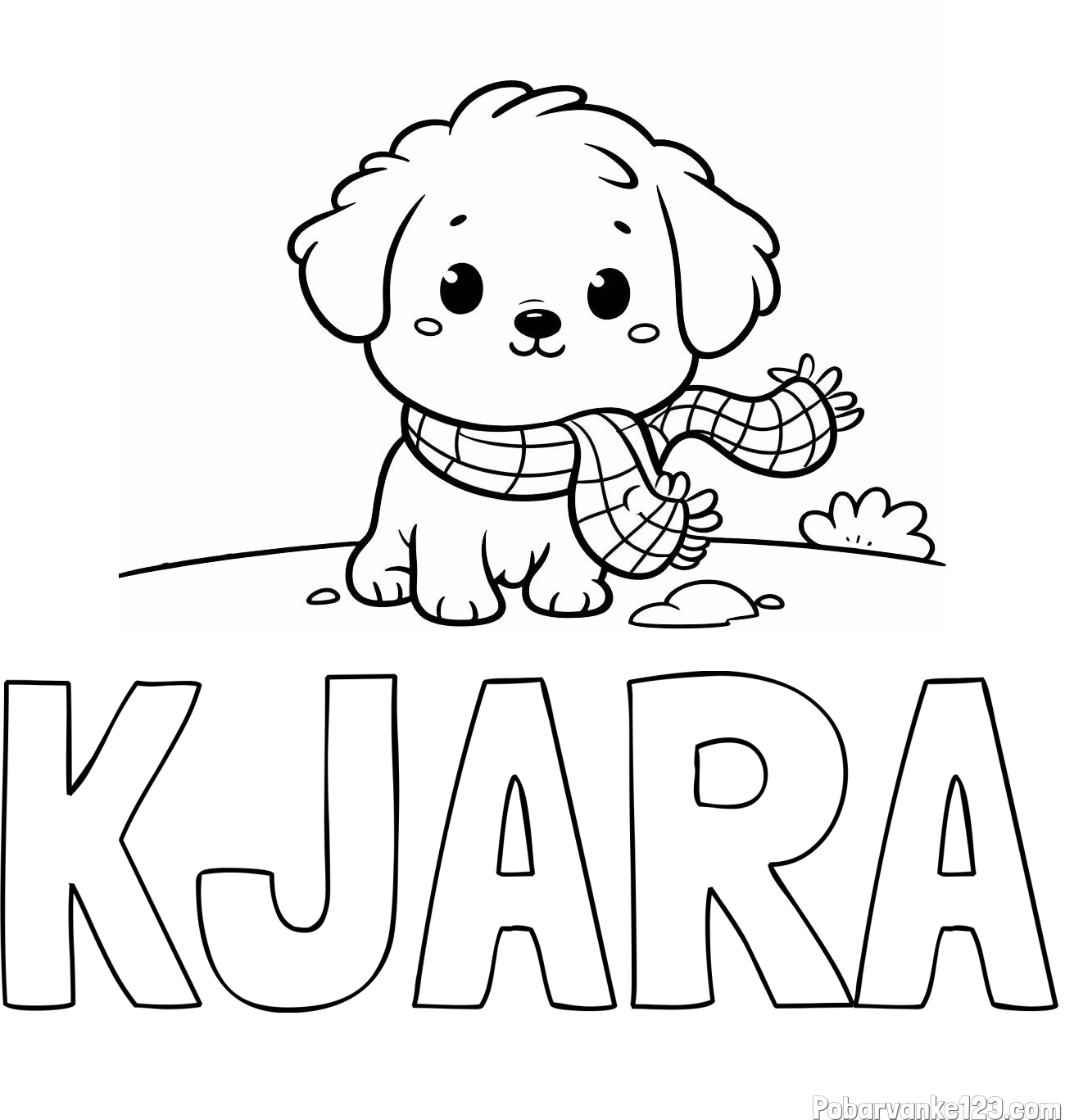 Pobarvanka imena KJARA in pobarvanka prikupnega psička