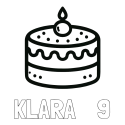 Online izdelana pobarvanka - Pobarvanka imena KLARA    9 in otroška pobarvanka majhne torte
