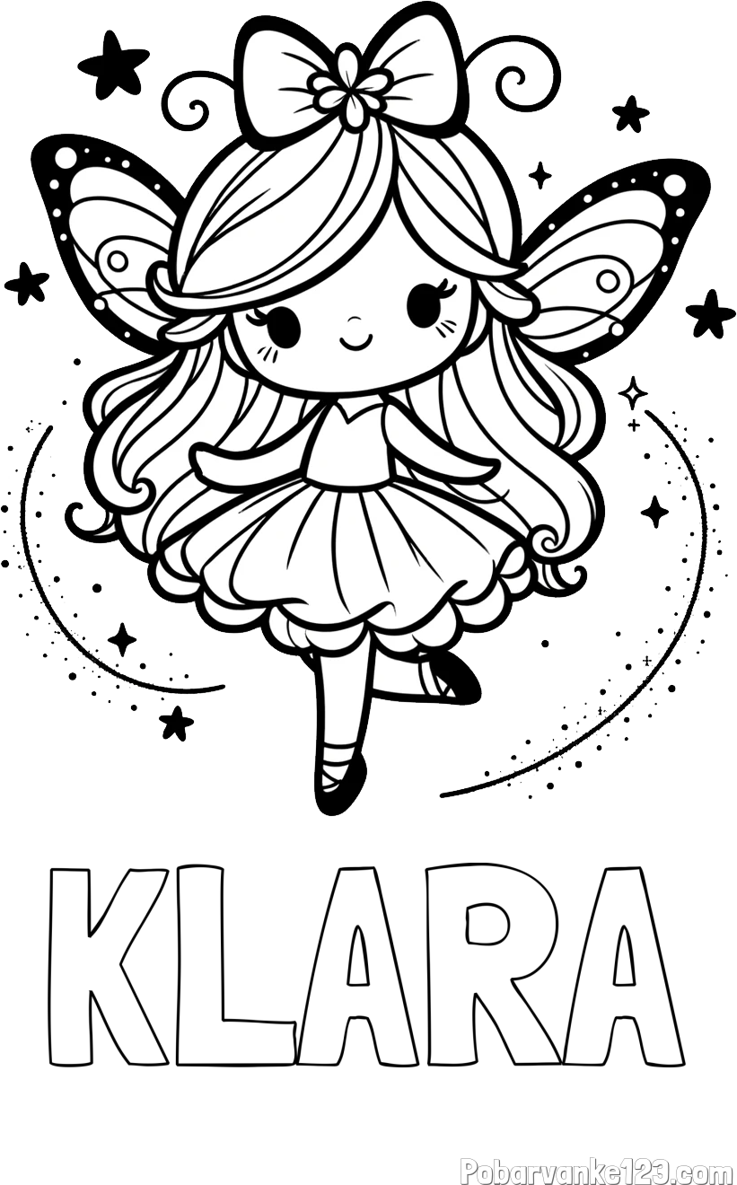 Pobarvanka imena KLARA in ljubka čarobna vila