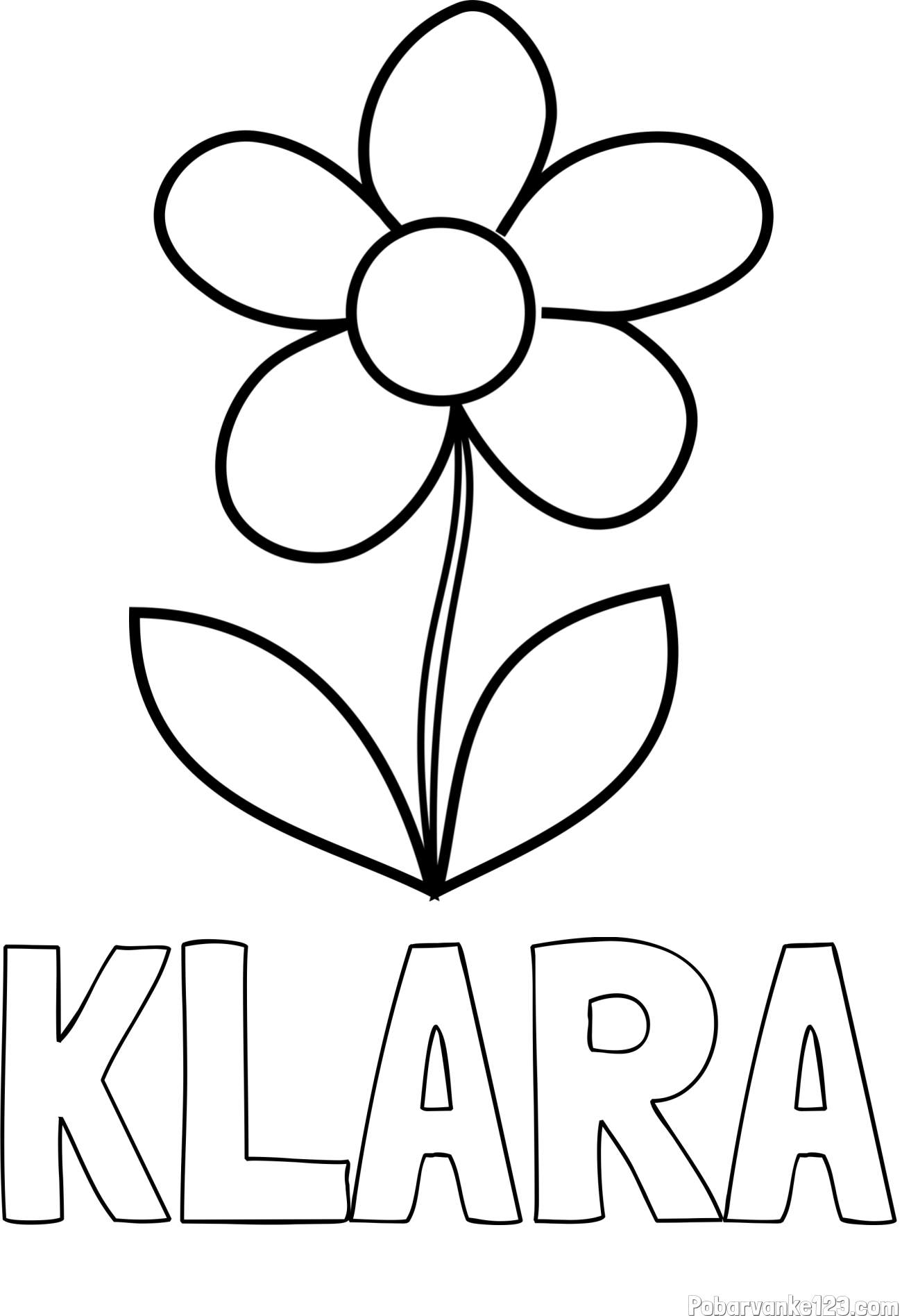 Pobarvanka imena KLARA in otroška pobarvanka rože