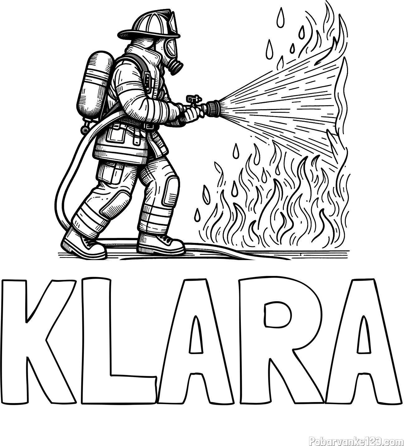 Pobarvanka imena KLARA in pobarvanka gasilca pri gašenju požara