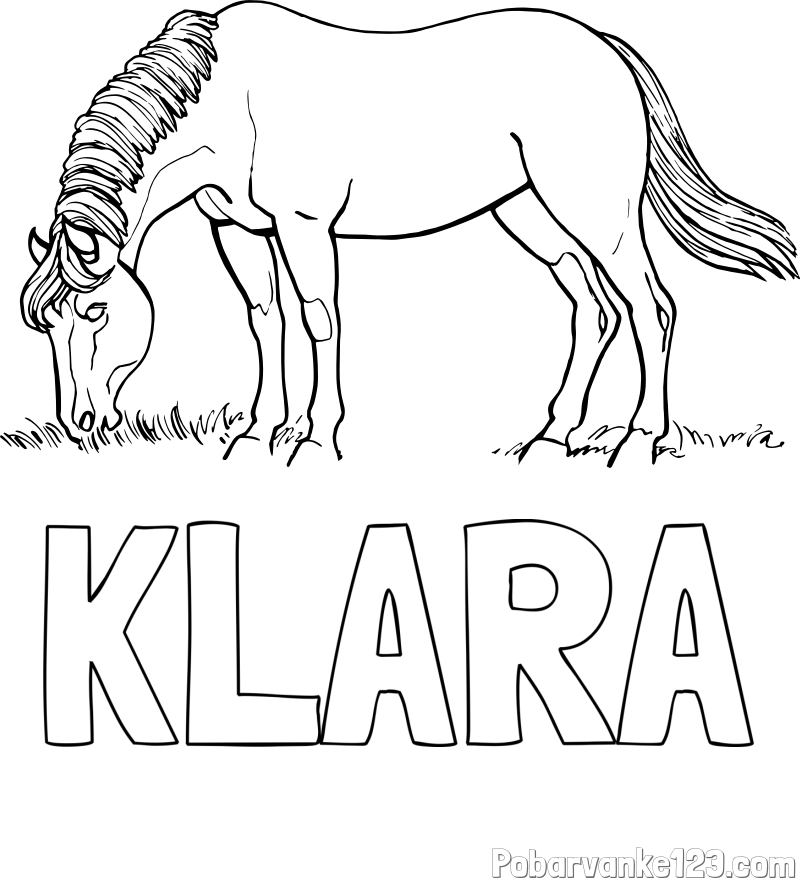 Pobarvanka imena KLARA in pobarvanka konja med pašo