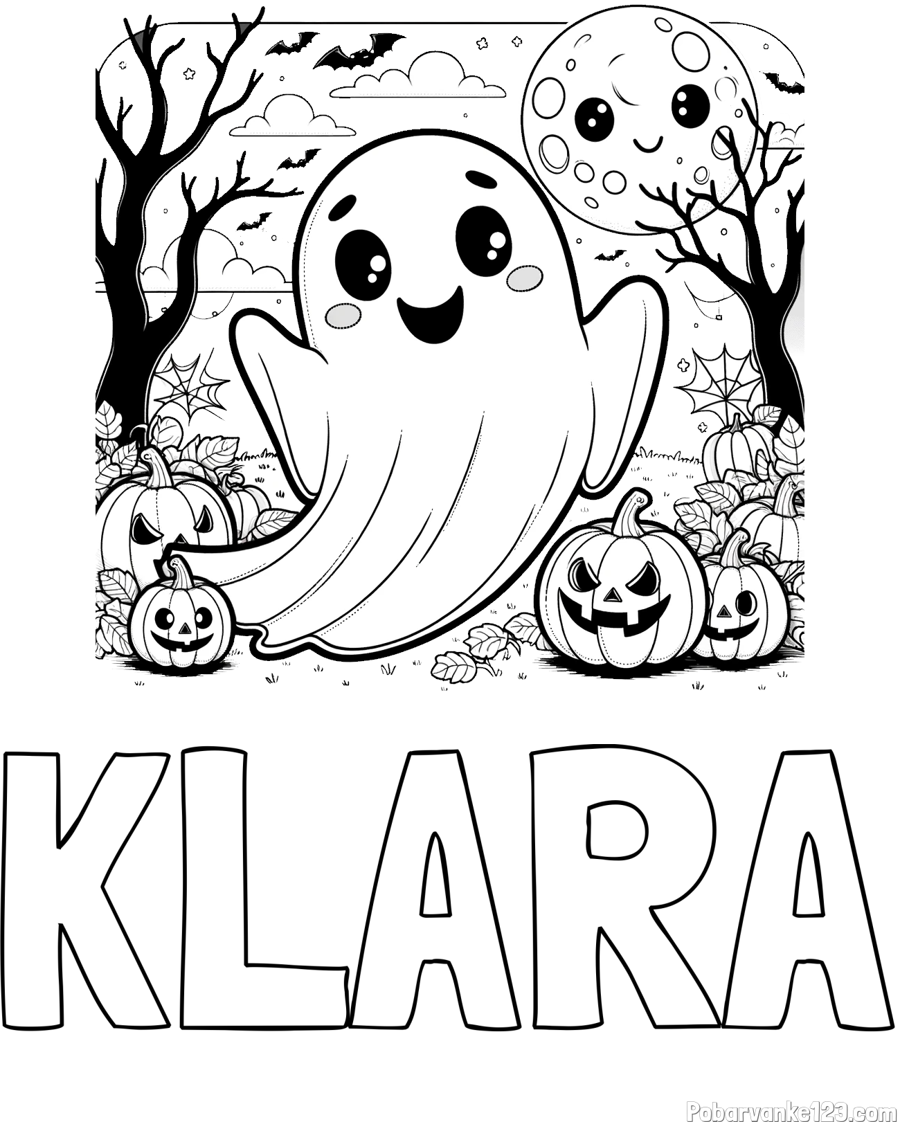 Pobarvanka imena KLARA in pobarvanka ljubkega duhca in buč za noč čarovnic