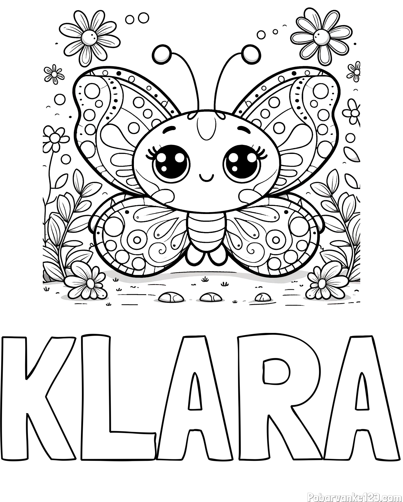 Pobarvanka imena KLARA in pobarvanka ljubkega metuljčka