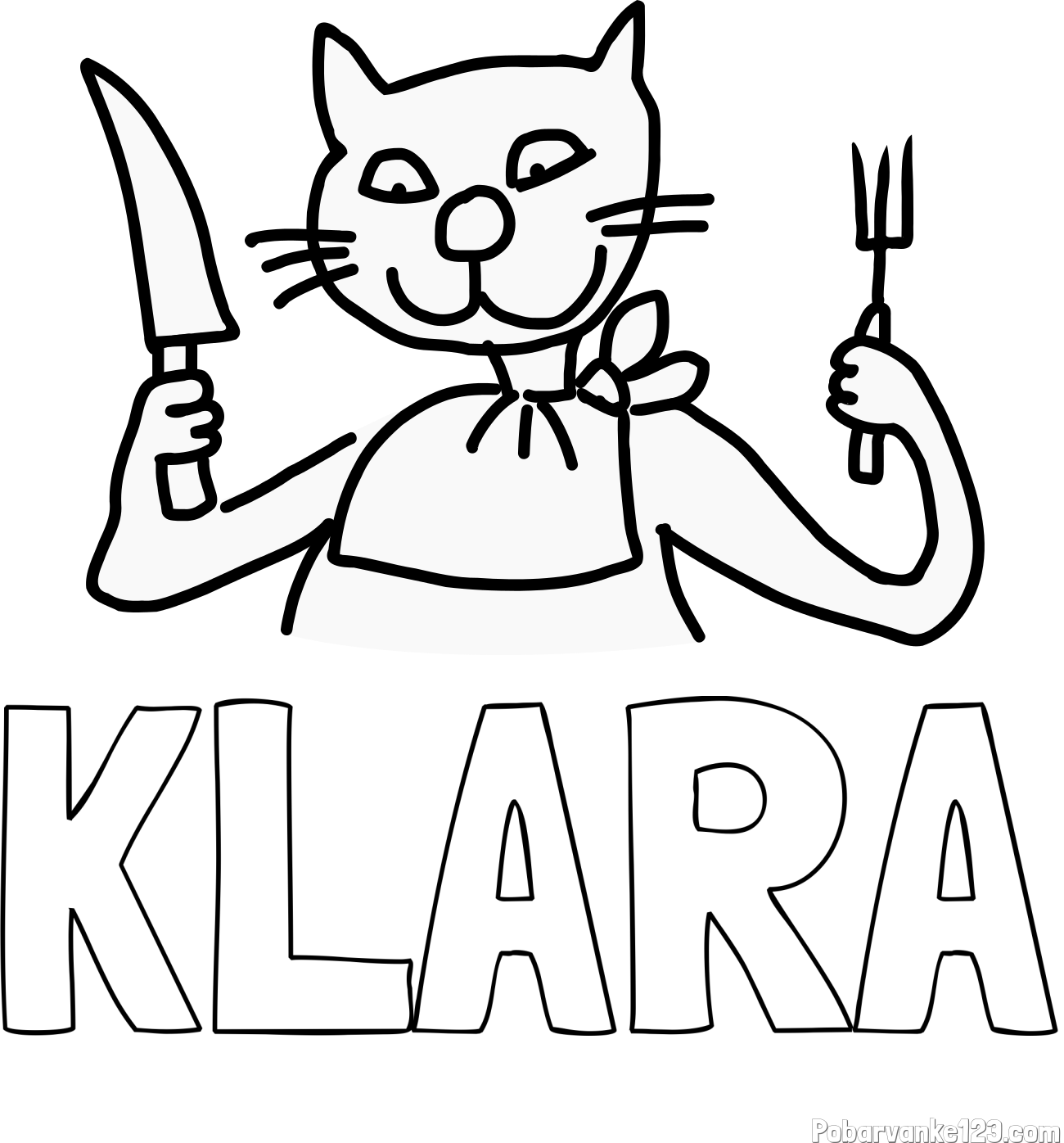 Pobarvanka imena KLARA in pobarvanka mačke pri kosilu