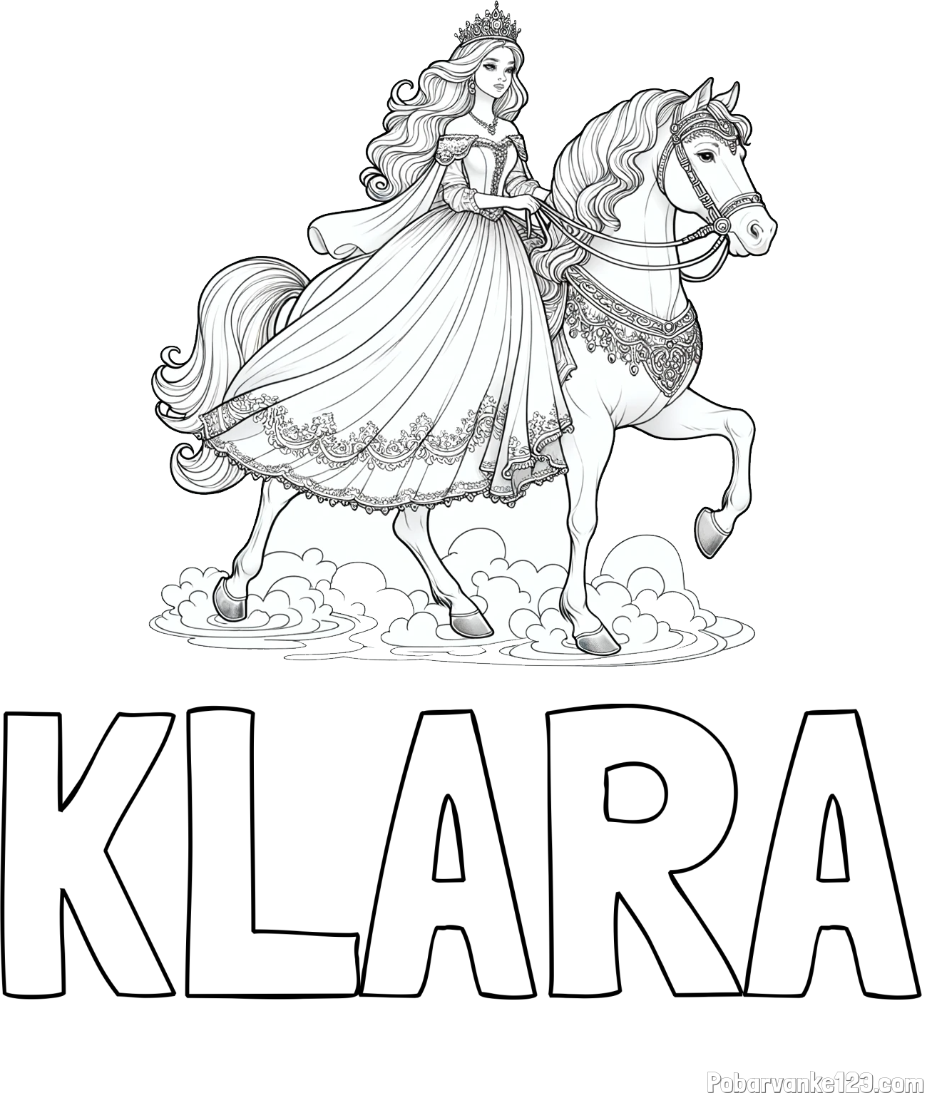 Pobarvanka imena KLARA in pobarvanka princese na konju