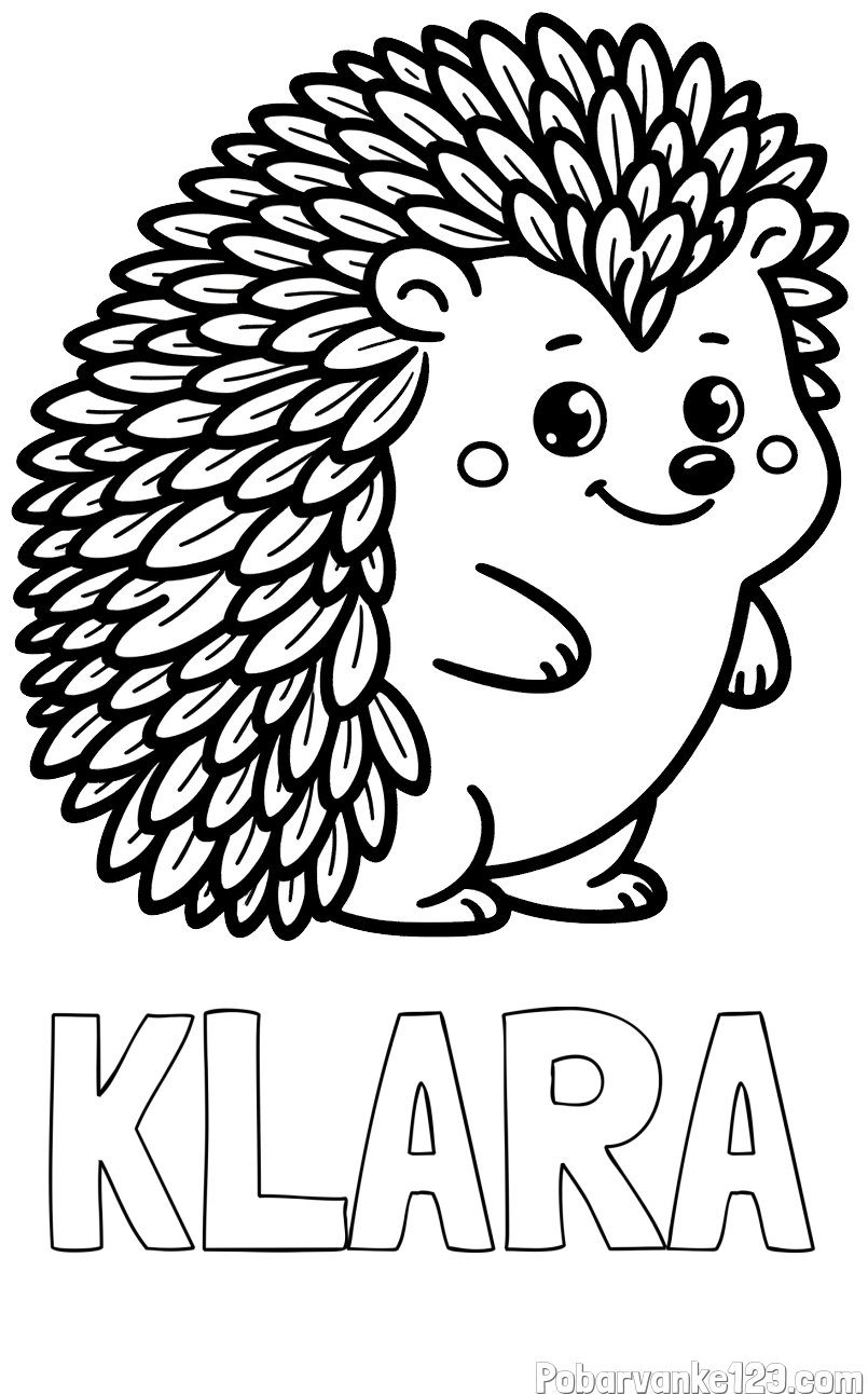 Pobarvanka imena KLARA in pobarvanka prisrčnega ježka