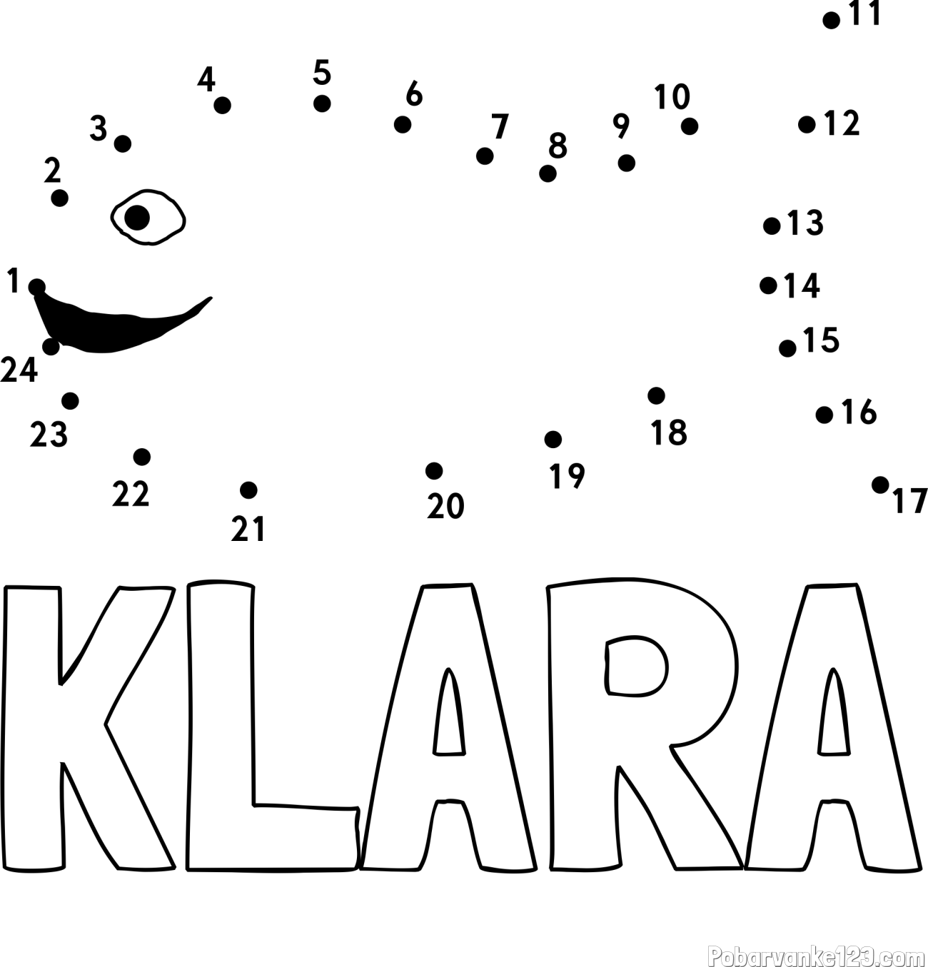 Pobarvanka imena KLARA in pobarvanka ribe - poveži številke