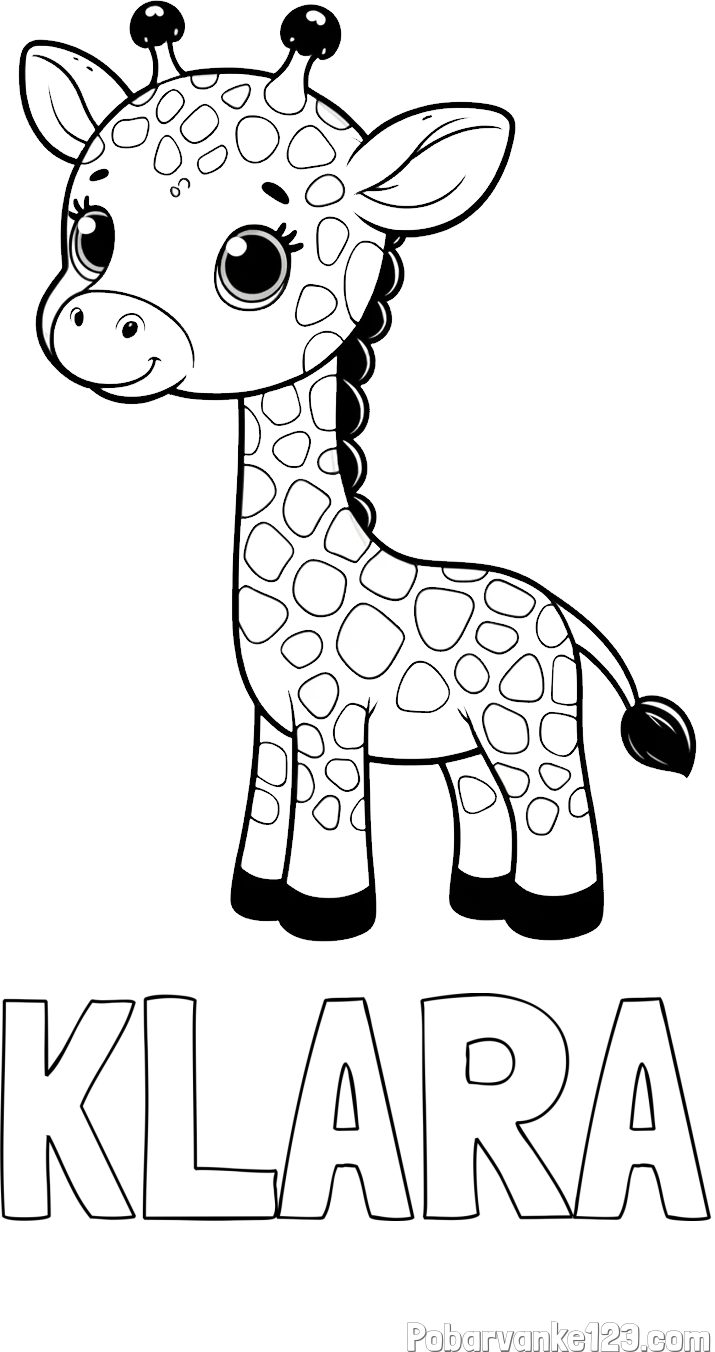 Pobarvanka imena KLARA in pobarvanka simpatične žirafe