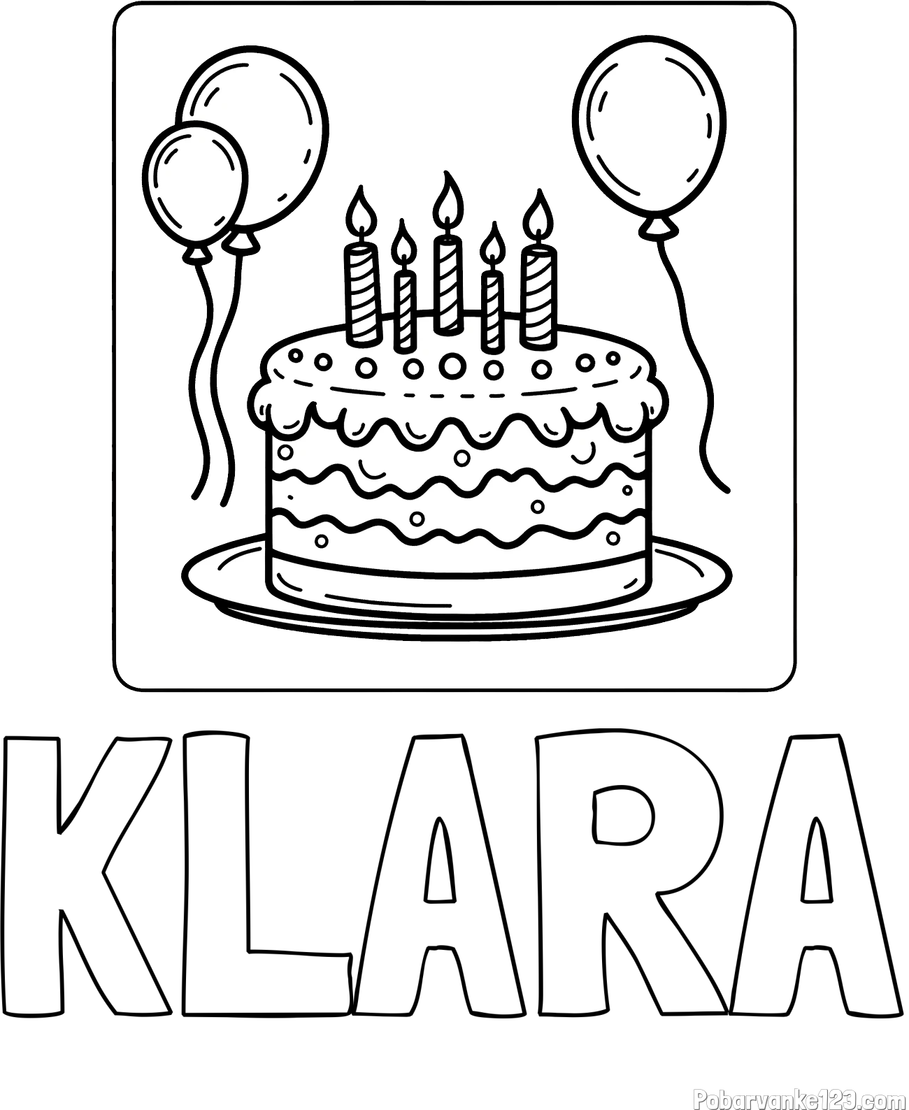 Pobarvanka imena KLARA in pobarvanka torte za 5. rojstni dan