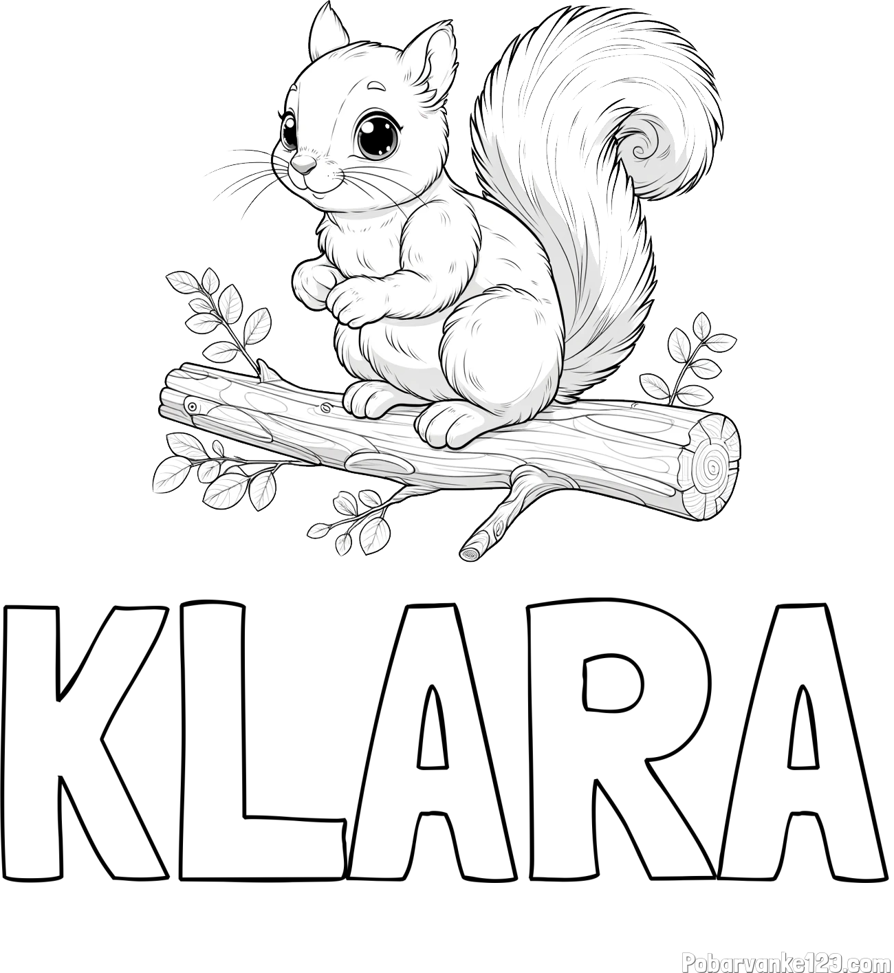 Pobarvanka imena KLARA in pobarvanka veverice na veji