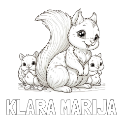 Online izdelana pobarvanka - Pobarvanka imena KLARA MARIJA in pobarvanka veveričje družine
