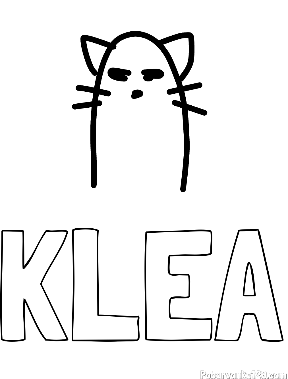 Pobarvanka imena KLEA in luštkana mačka