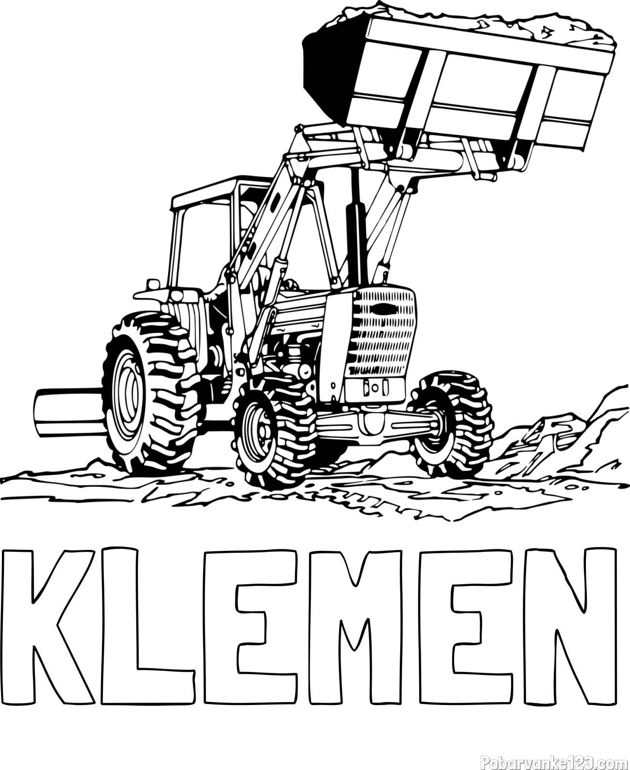 Pobarvanka imena KLEMEN in pobarvanka velikega traktorja med prenosom zemljine