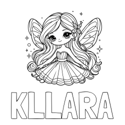 Online izdelana pobarvanka - Pobarvanka imena KLLARA in pobarvanka ljubke in nasmejane čarobne vile
