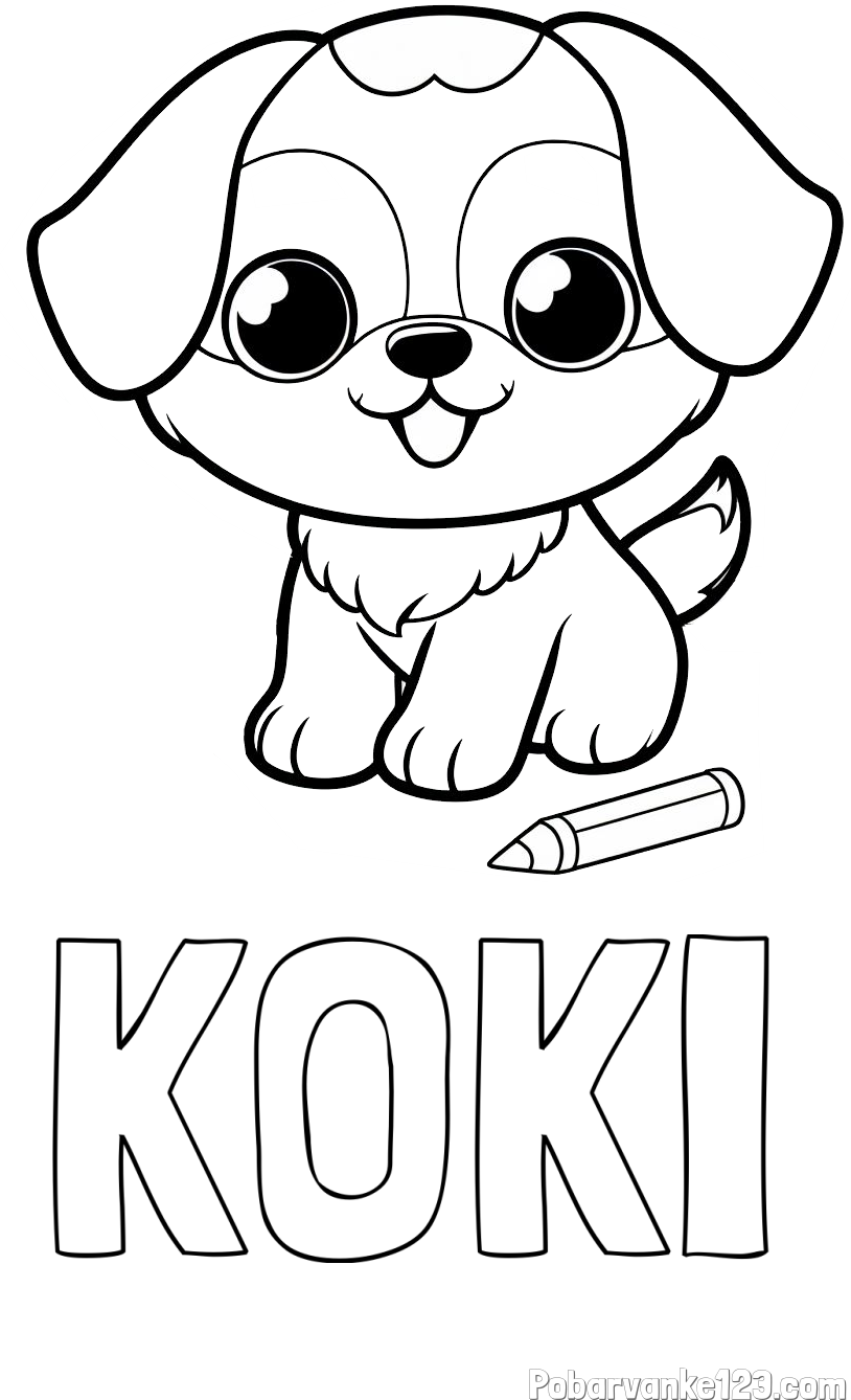 Pobarvanka imena KOKI in pobarvanka prikupnega kužka