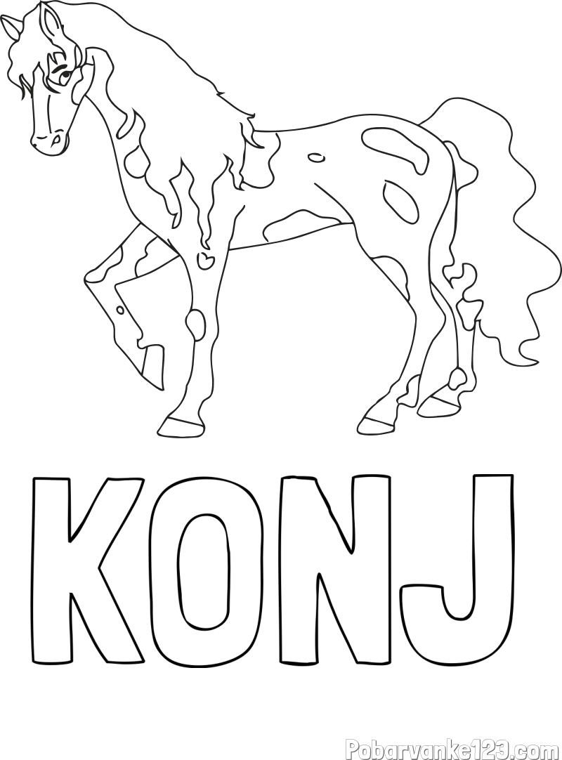 Pobarvanka imena KONJ in pobarvanka lisastega konja