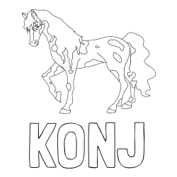 Online izdelana pobarvanka - Pobarvanka imena KONJ in pobarvanka lisastega konja