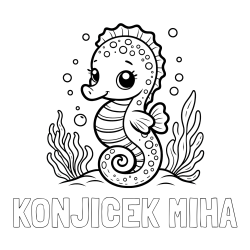 Online izdelana pobarvanka - Pobarvanka imena KONJIČEK MIHA in pobarvanka morskega konjička