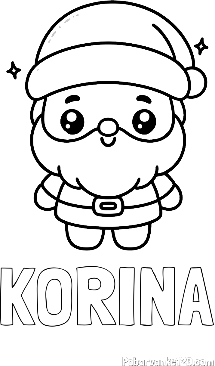 Pobarvanka imena KORINA in enostavna otroška pobarvanka Božička