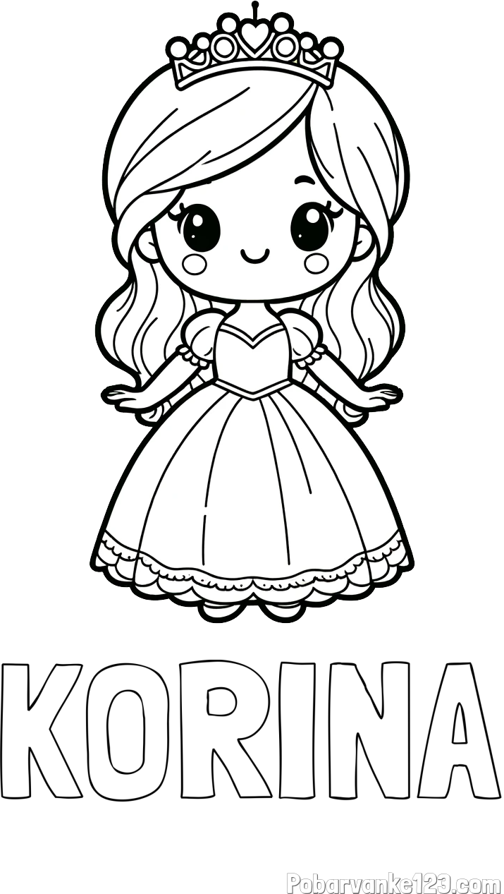 Pobarvanka imena KORINA in pobarvanka ljubke princeske