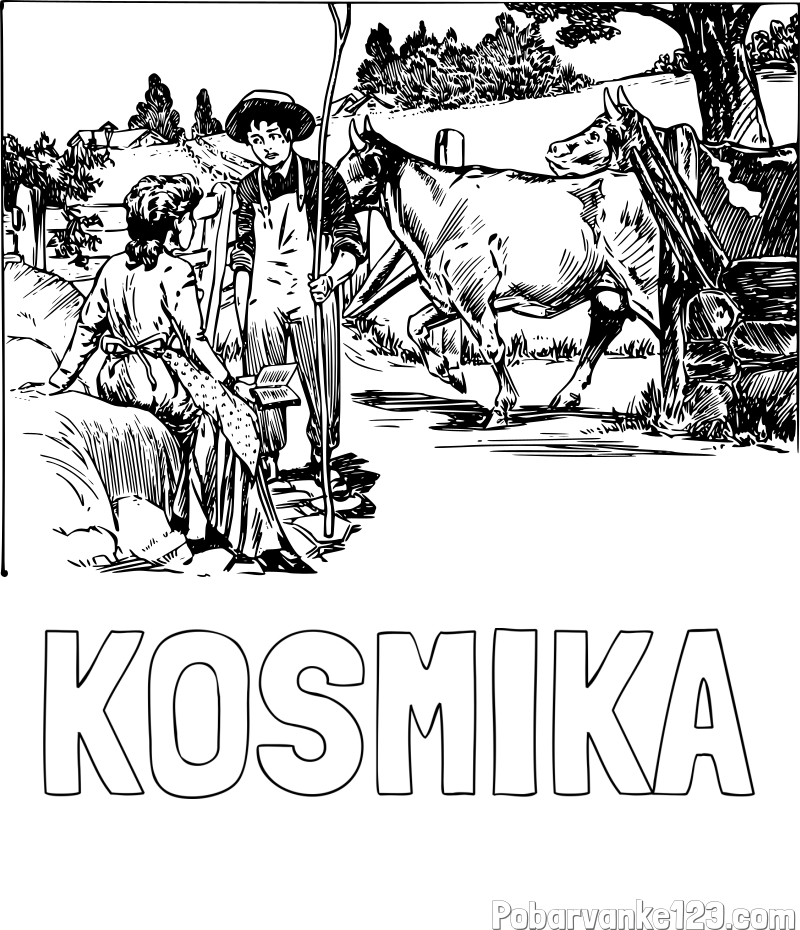 Pobarvanka imena KOSMIKA in pobarvanka fanta in dekle pri pogovoru