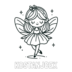 Online izdelana pobarvanka - Pobarvanka imena KOSTANJČEK in enostavna pobarvanka čarobne vile