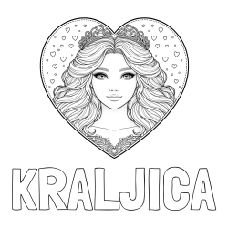 Online izdelana pobarvanka - Pobarvanka imena KRALJICA in pobarvanka ljubke princese v srčku