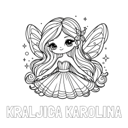Online izdelana pobarvanka - Pobarvanka imena KRALJICA KAROLINA in pobarvanka ljubke in nasmejane čarobne vile