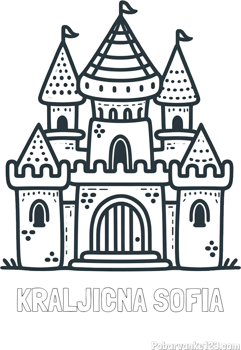 Pobarvanka imena KRALJIČNA SOFIA in otroška pobarvanka gradu