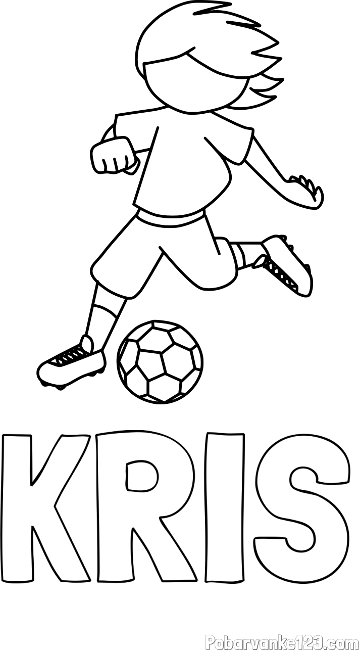 Pobarvanka imena KRIS in otroška pobarvanka preprosto ilustriranega nogometaša