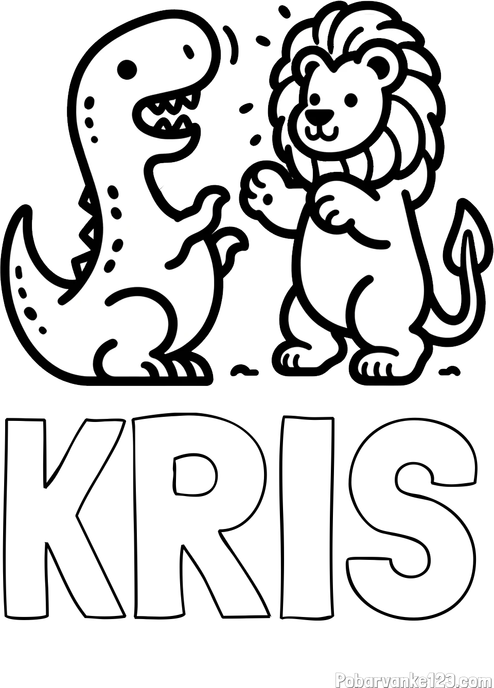 Pobarvanka imena KRIS in pobarvanka dinozavra, ki napada leva