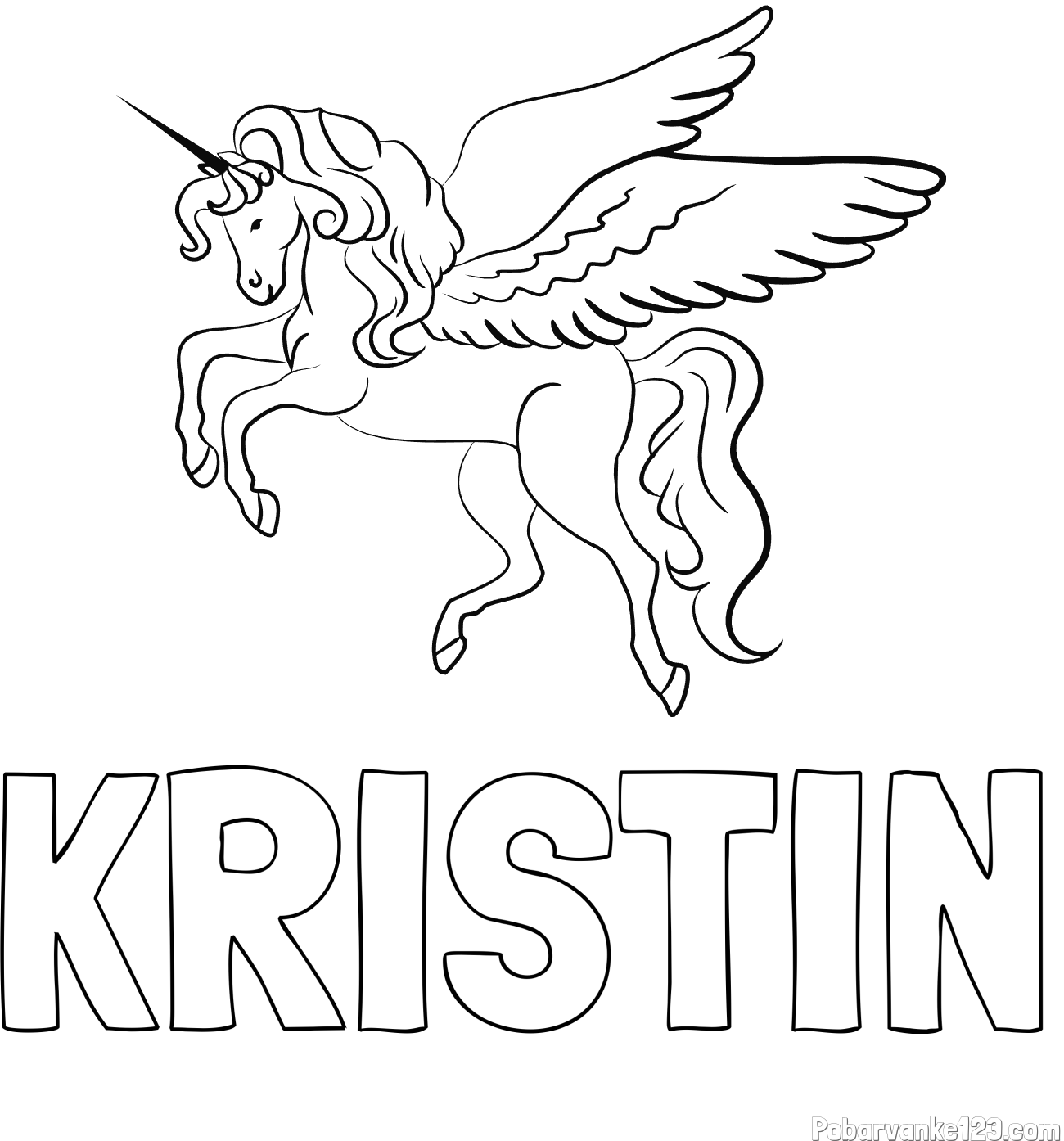 Pobarvanka imena KRISTIN in lepa pobarvanka samoroga