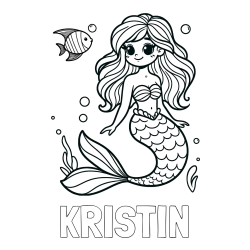 Online izdelana pobarvanka - Pobarvanka imena KRISTIN in pobarvanka male morske deklice in ribice
