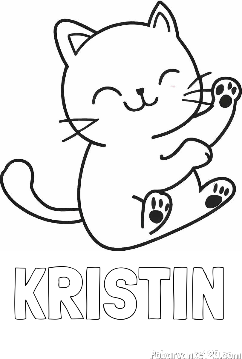 Pobarvanka imena KRISTIN in pobarvanka razigranega mucka