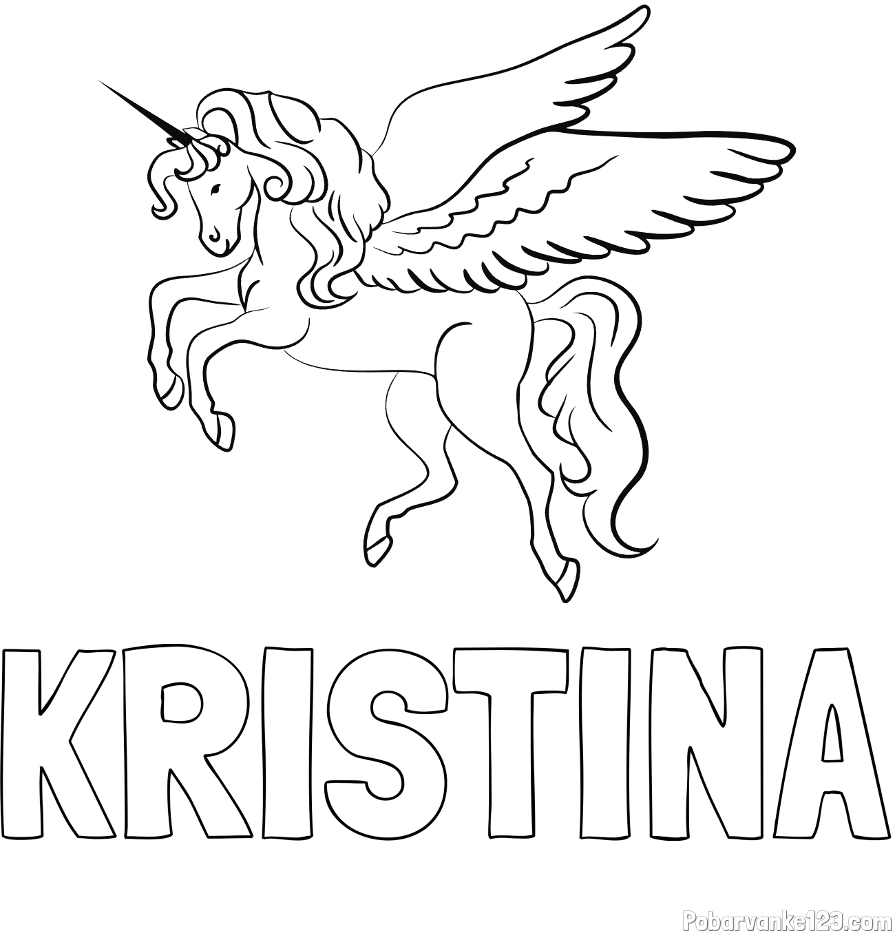 Pobarvanka imena KRISTINA in lepa pobarvanka samoroga