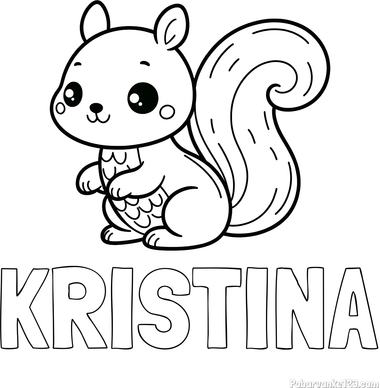 Pobarvanka imena KRISTINA in pobarvanka ljubke veverice