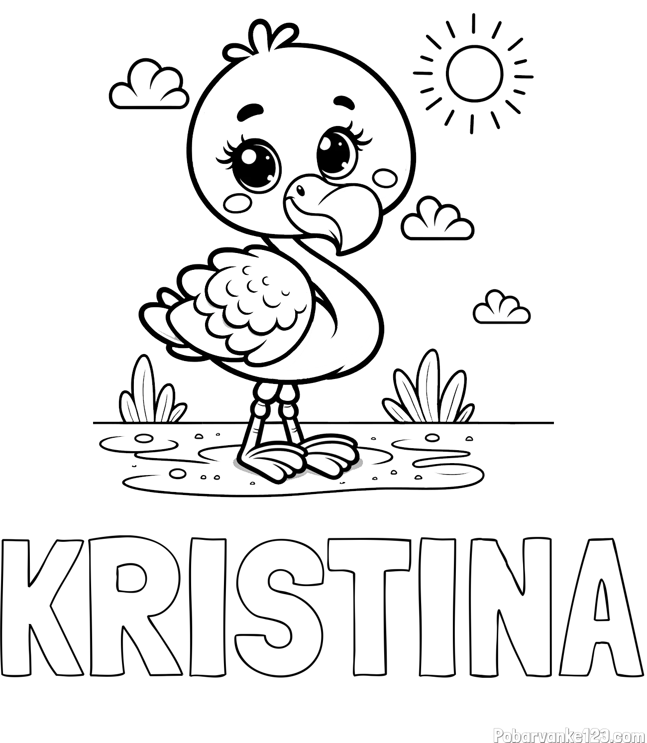 Pobarvanka imena KRISTINA in pobarvanka ljubkega flaminga