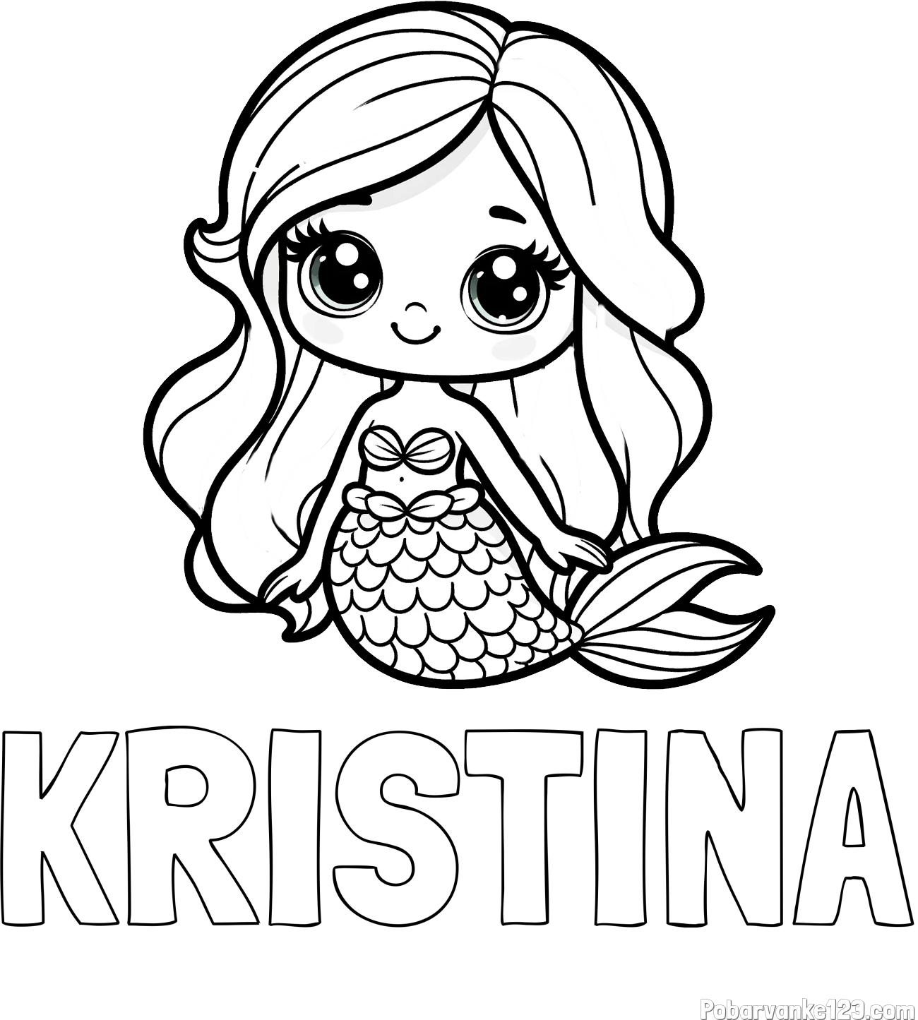 Pobarvanka imena KRISTINA in pobarvanka prikupne morske deklice
