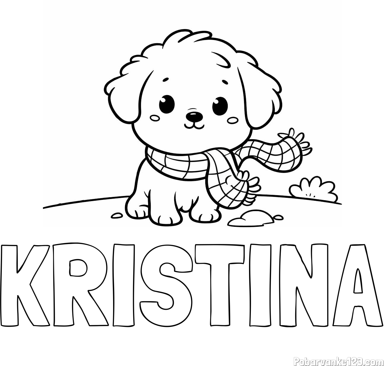 Pobarvanka imena KRISTINA in pobarvanka prikupnega psička