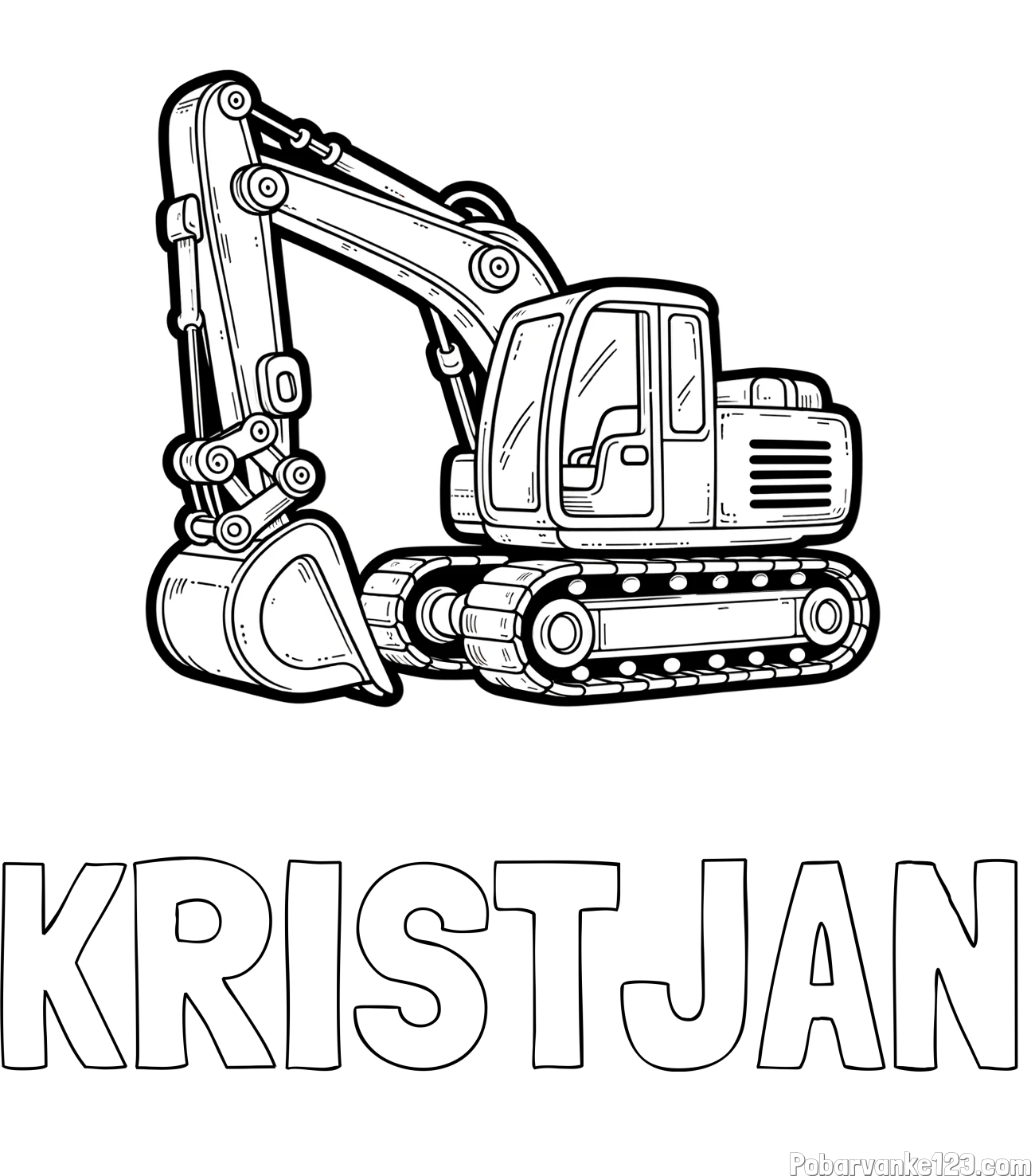 Pobarvanka imena KRISTJAN in pobarvanka velikega delovnega stroja - bagra